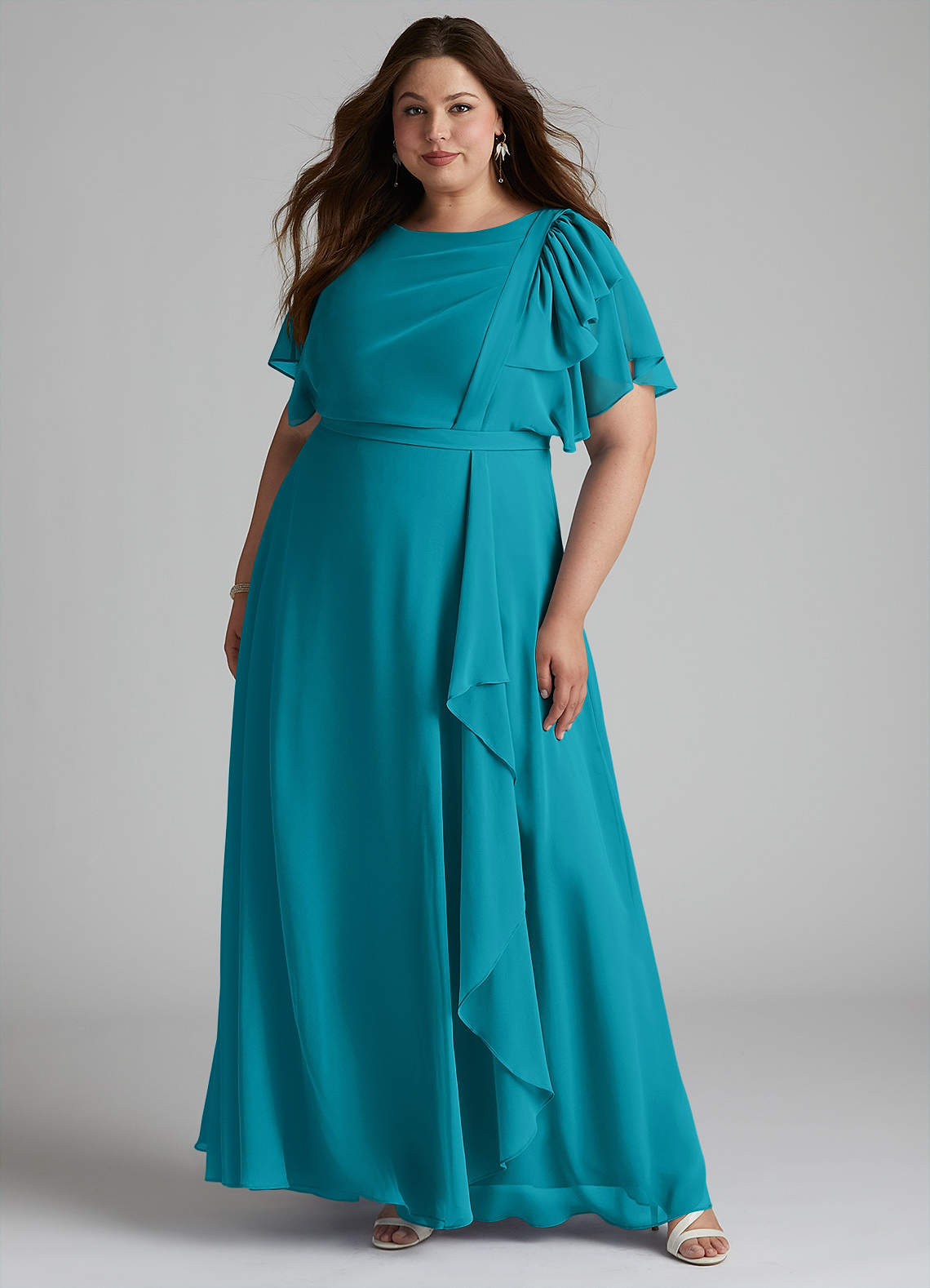 Azazie Aaliyah Modest Bridesmaid Dresses A-Line Scoop Pleated Chiffon Floor-Length Dress image5