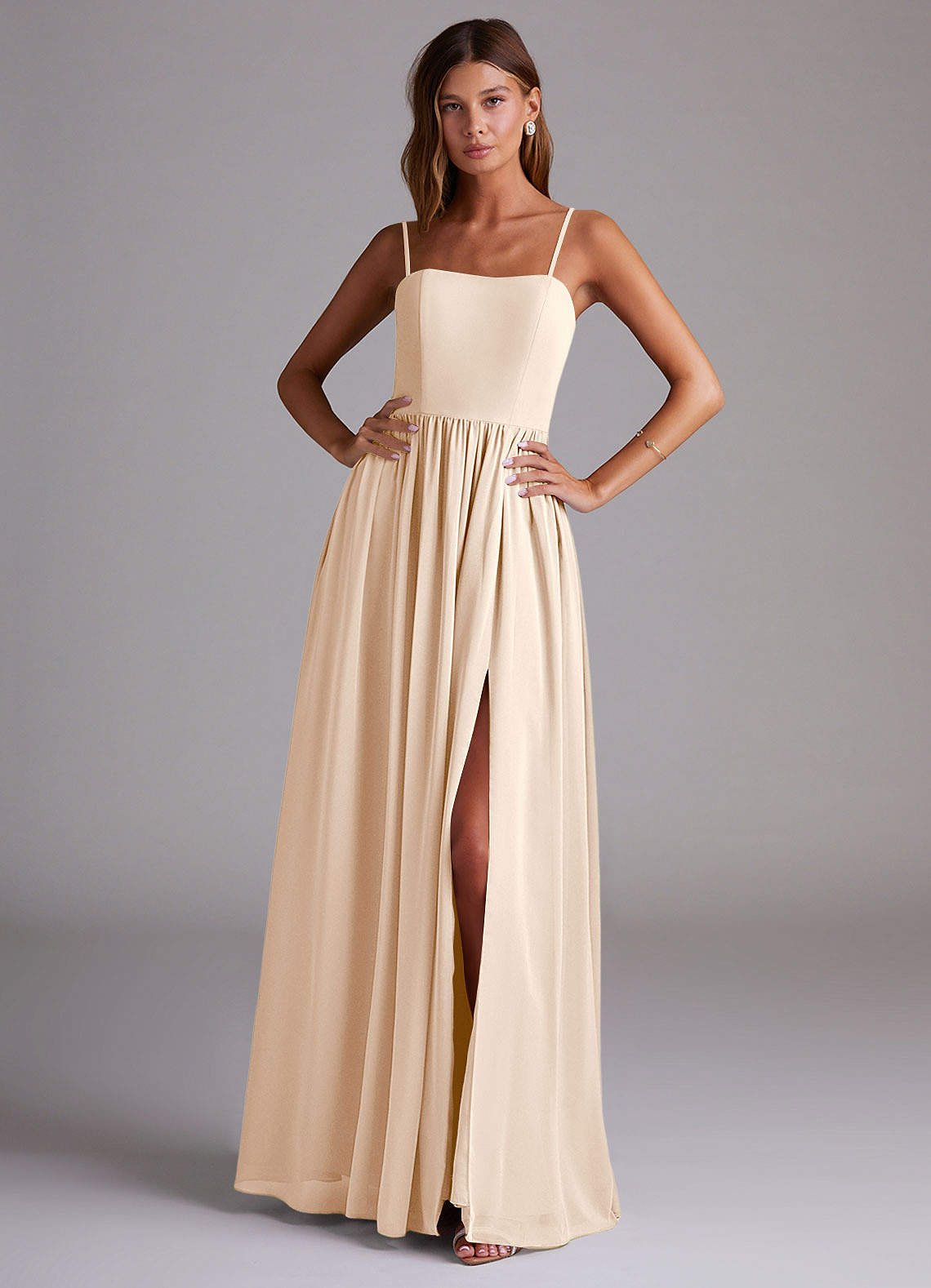 Azazie Calianna Robes de demoiselle d'honneur Robe Trapèze Convertible en Mousseline de soie Épaule décolletée Albâtre Blanc image1