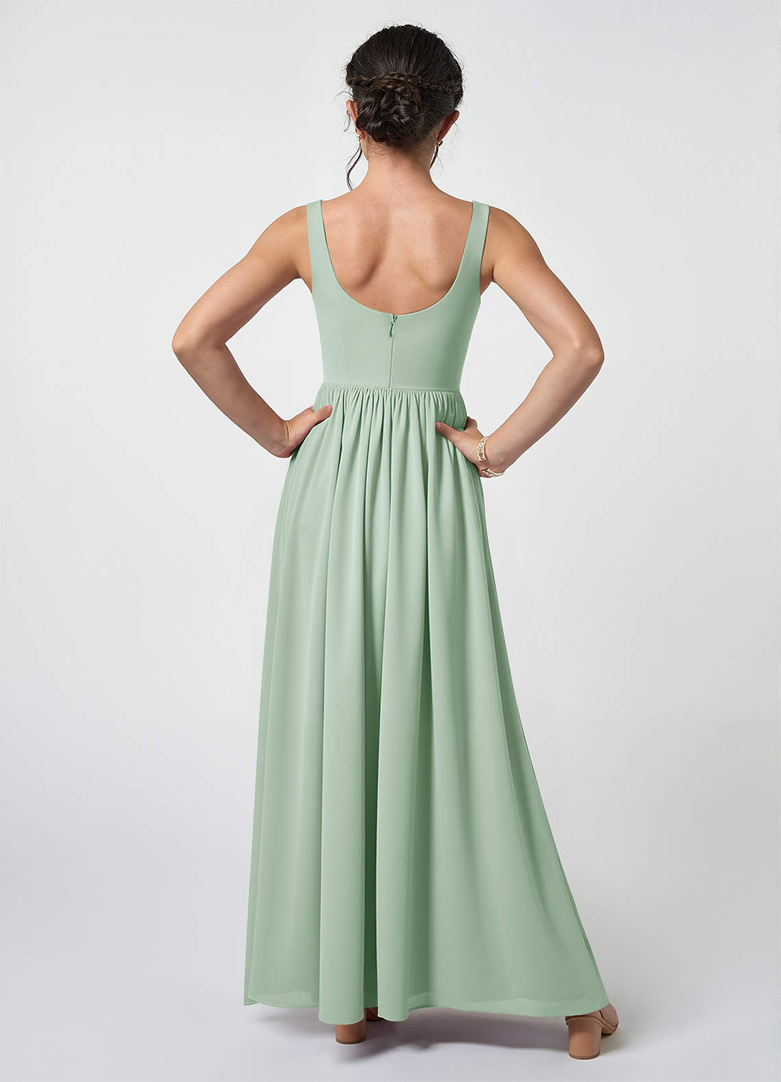 Azazie Keyla Junior Agave A-Line Pleated Chiffon Dress image1