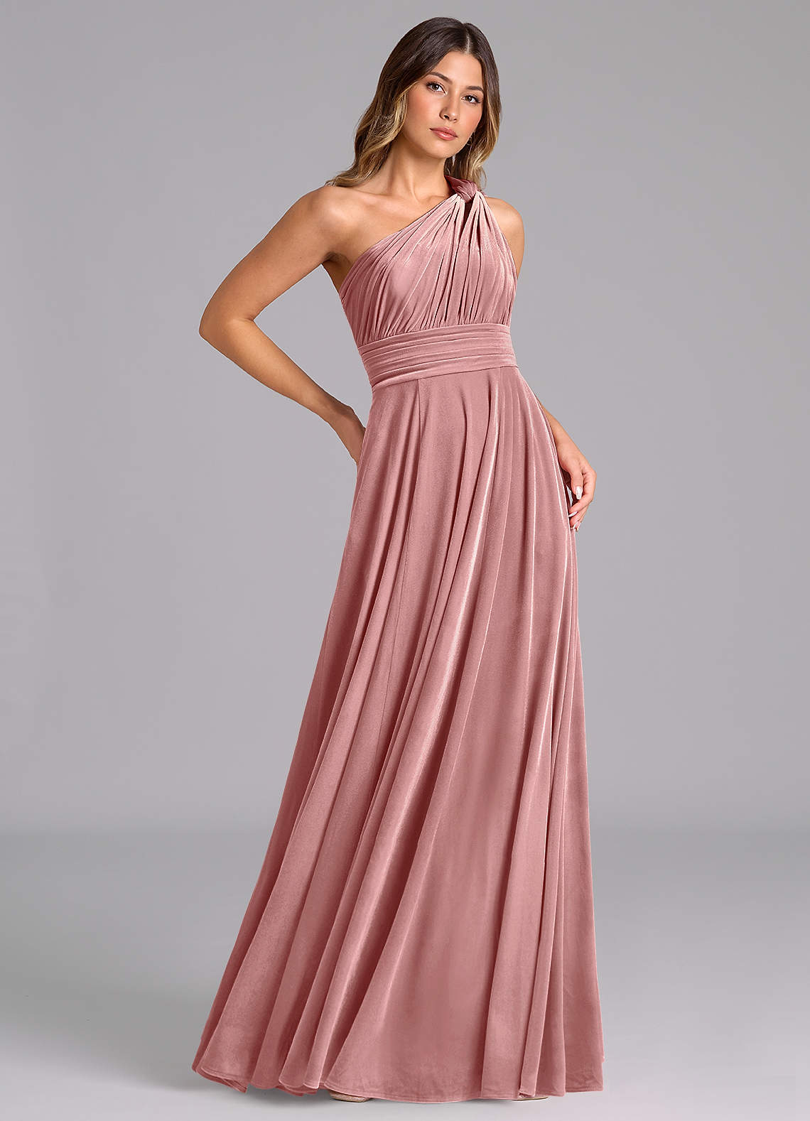 Azazie Charlize At-home Try On Dresses Black A-Line One Shoulder Velvet Dress image3