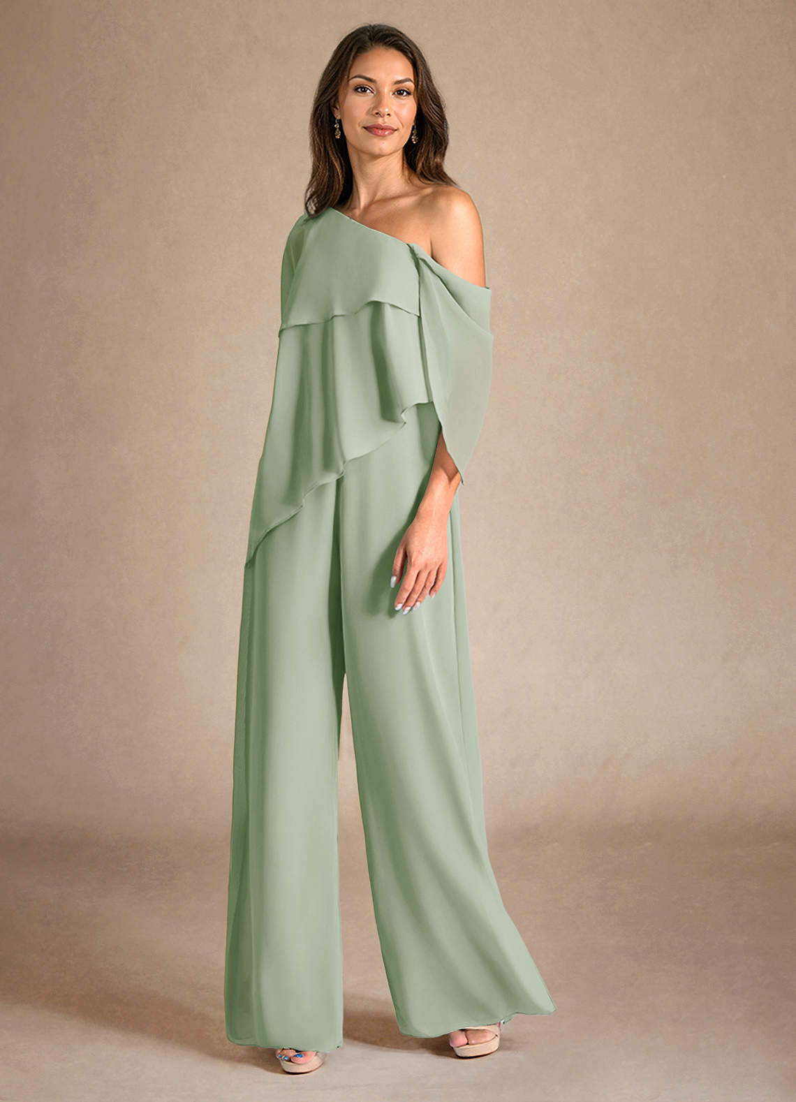 Azazie Halima vestidos de madre de la novia Vestido de Salvia Polvorienta de Gasa de Mono/Traje de pantalón con Corte Lateral image1