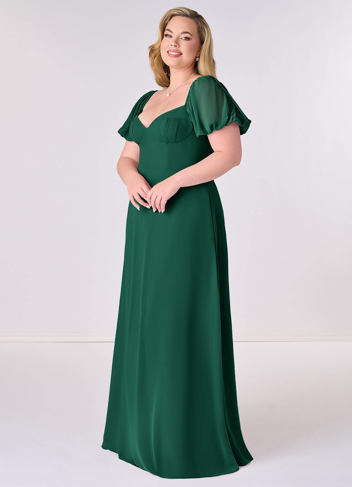 Barbie ♥ Azazie Bridesmaid Dresses Emerald A-Line Pleated Chiffon Dress image8