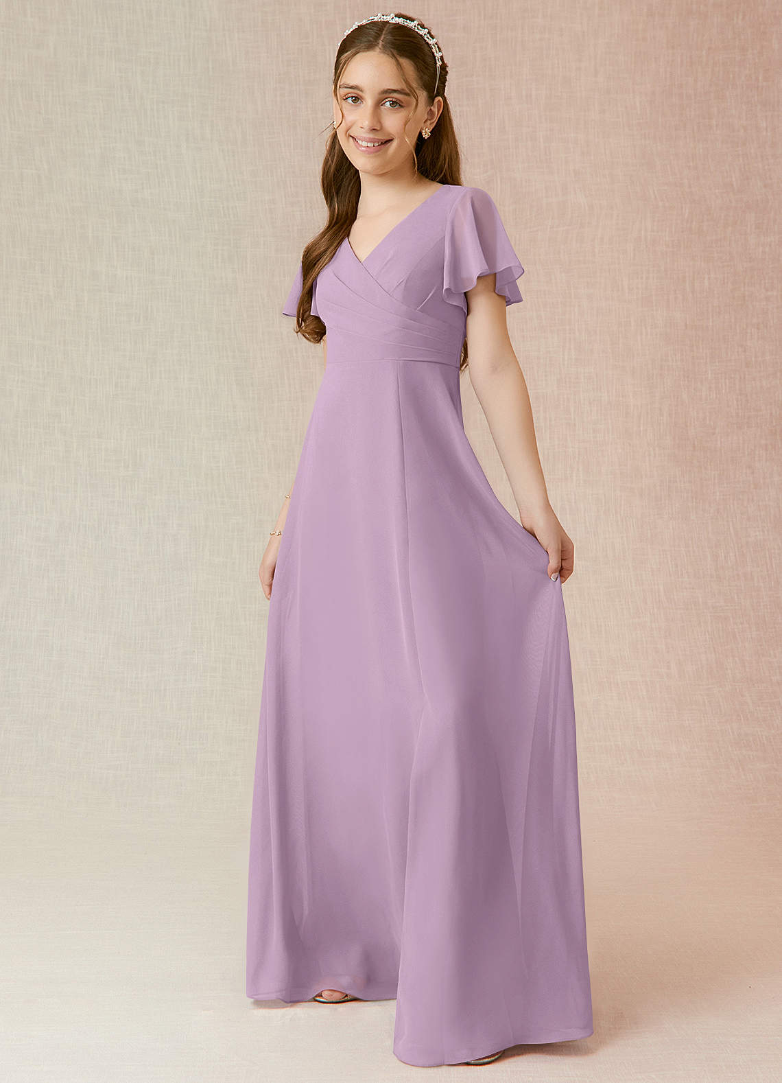 Azazie Induh Junior Wisteria A-Line Ruched Chiffon Dress image2