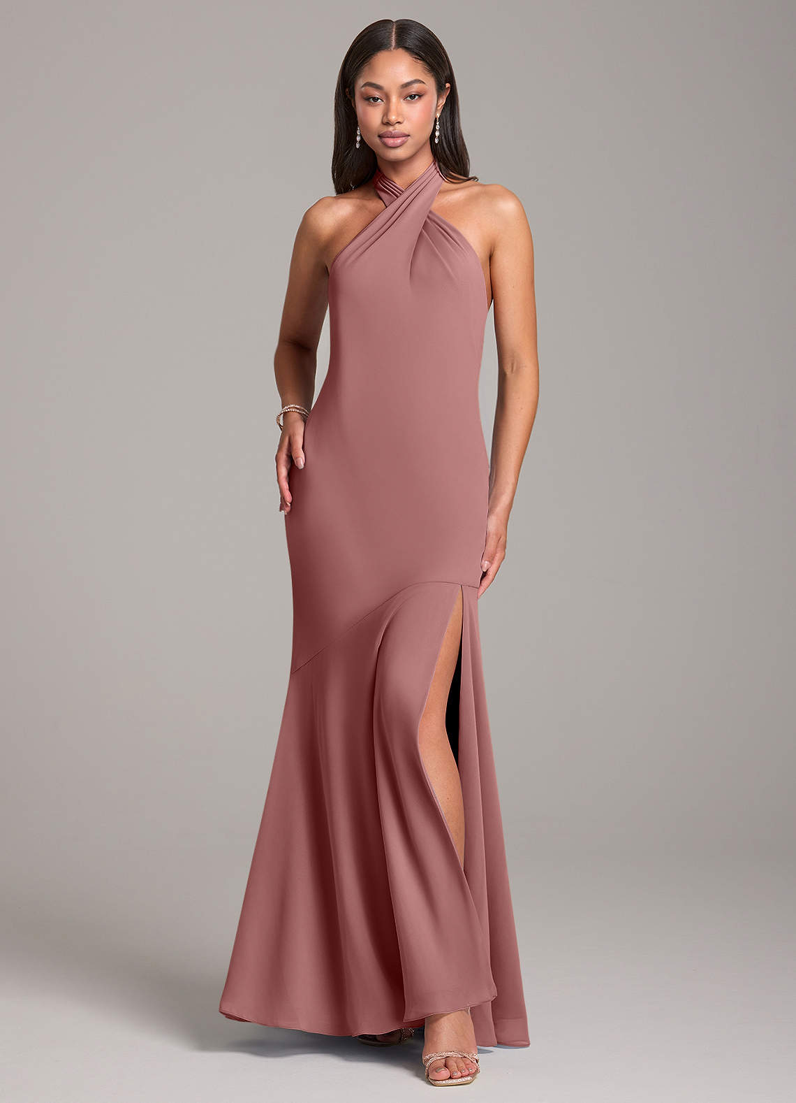Azazie Lorena Bridesmaid Dresses Desert Rose Mermaid Pleated Chiffon Dress image1