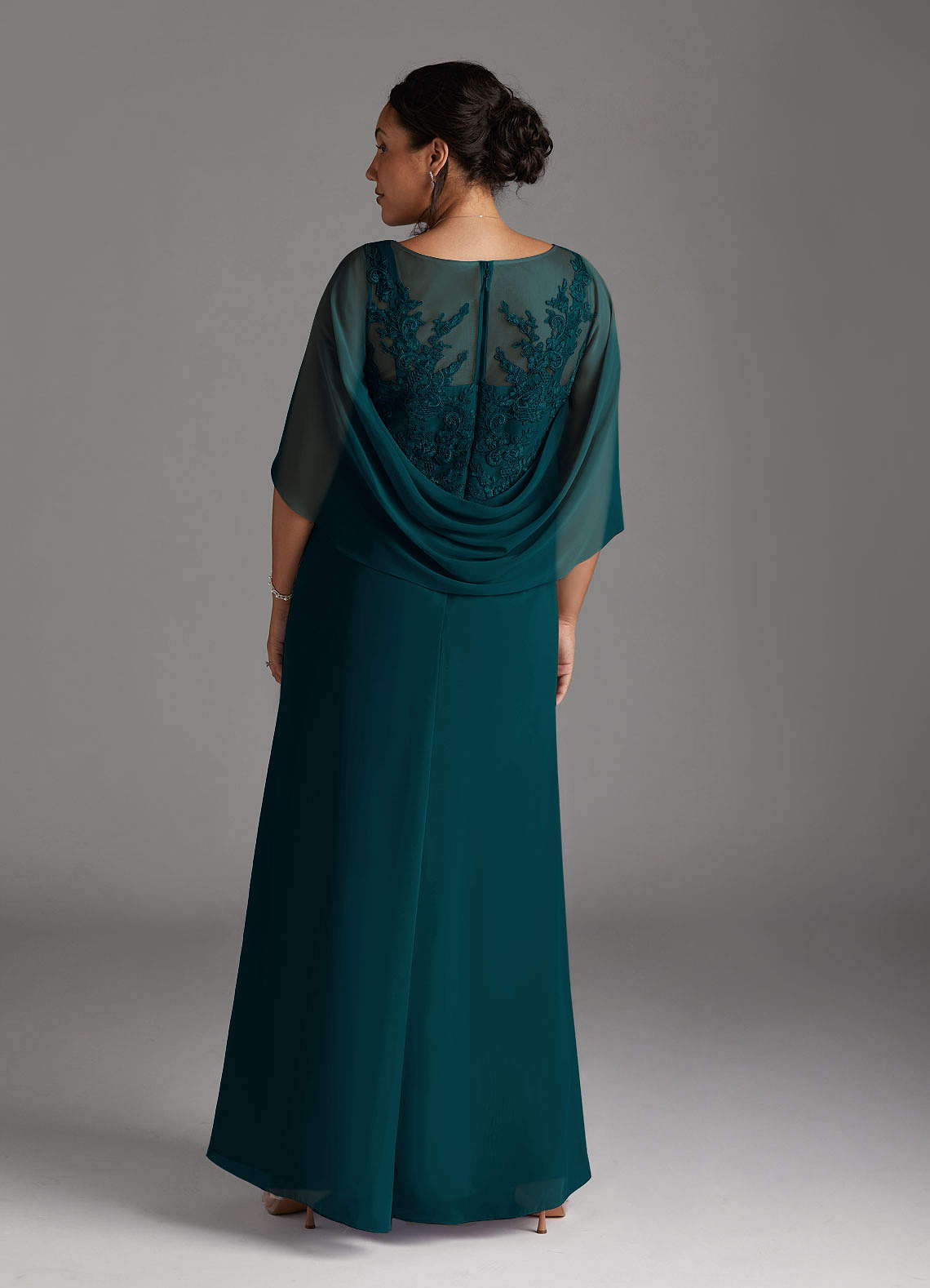 Azazie Hera Mother of the Bride Dresses Pine A-Line Lace Capelet Chiffon Dress image6