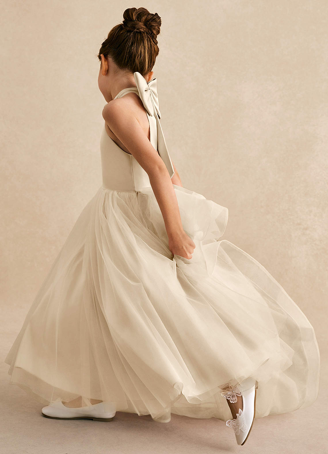 Azazie Bev Flower Girl Dresses Champagne A-Line Convertible Tulle Dress image6