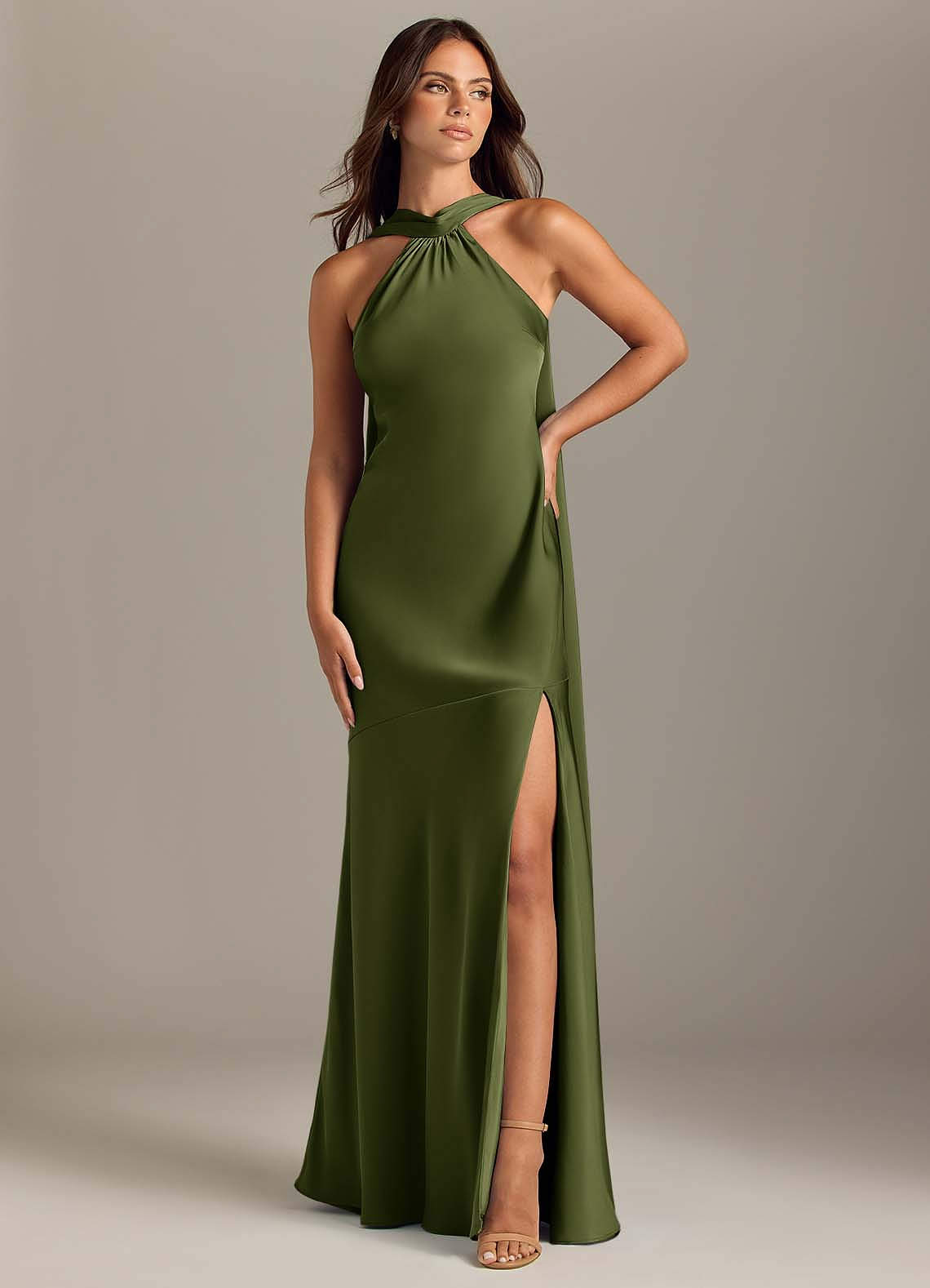 dark brown formal dresses Brown Velvet Wrap V Neckline Dress main image 0