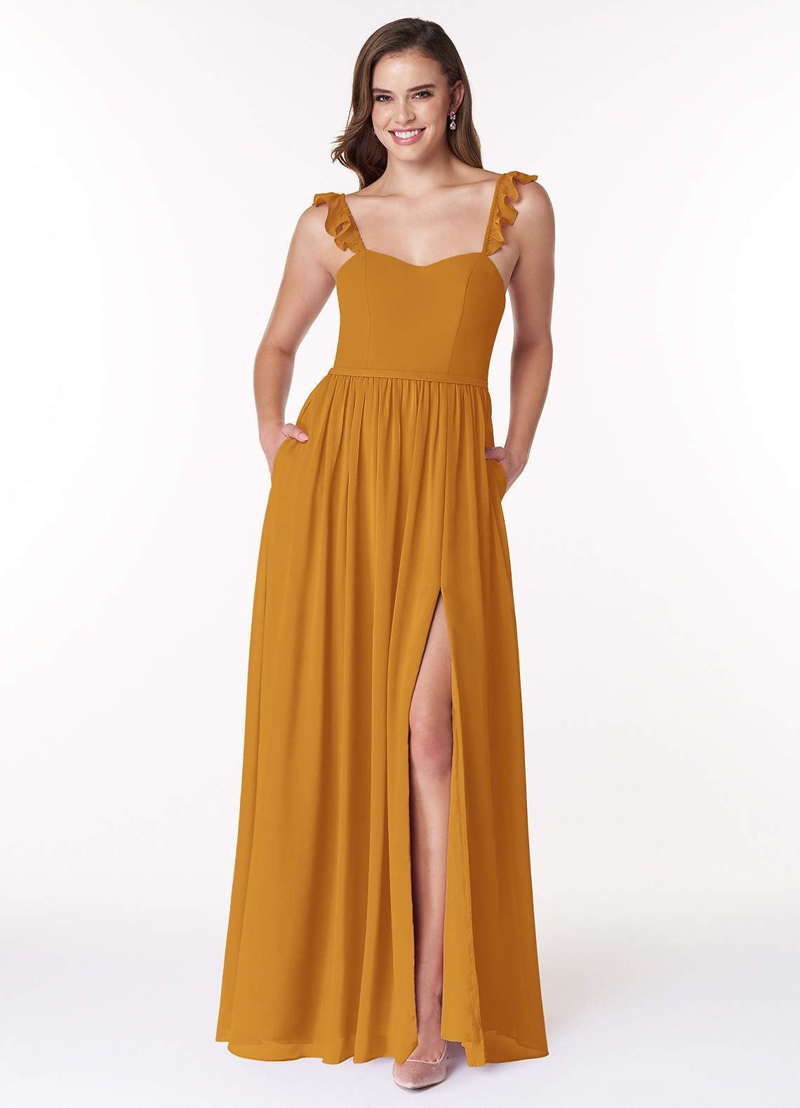 Azazie Metz Bridesmaid Dresses Butterscotch A-Line Sweetheart Ruched Chiffon Dress image1