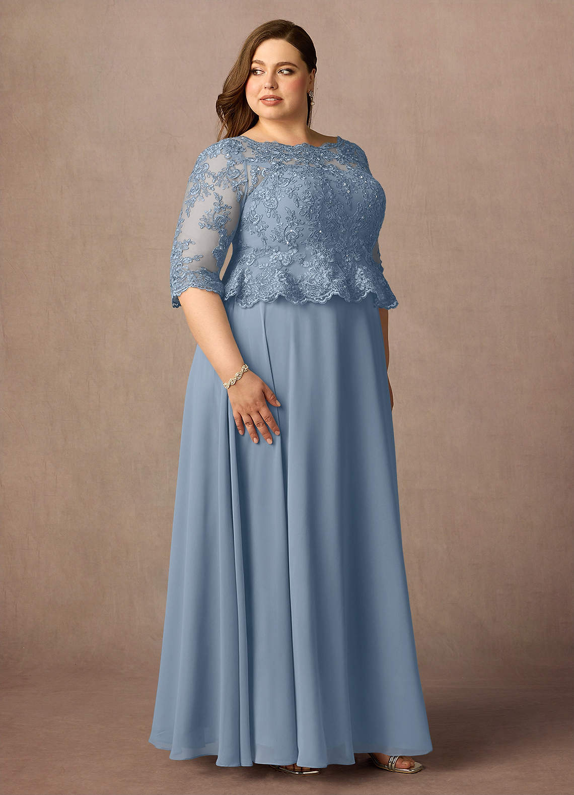 Azazie Averie Mother of the Bride Dresses Dusty Blue A-Line Boatneck Sequins Chiffon Dress image11