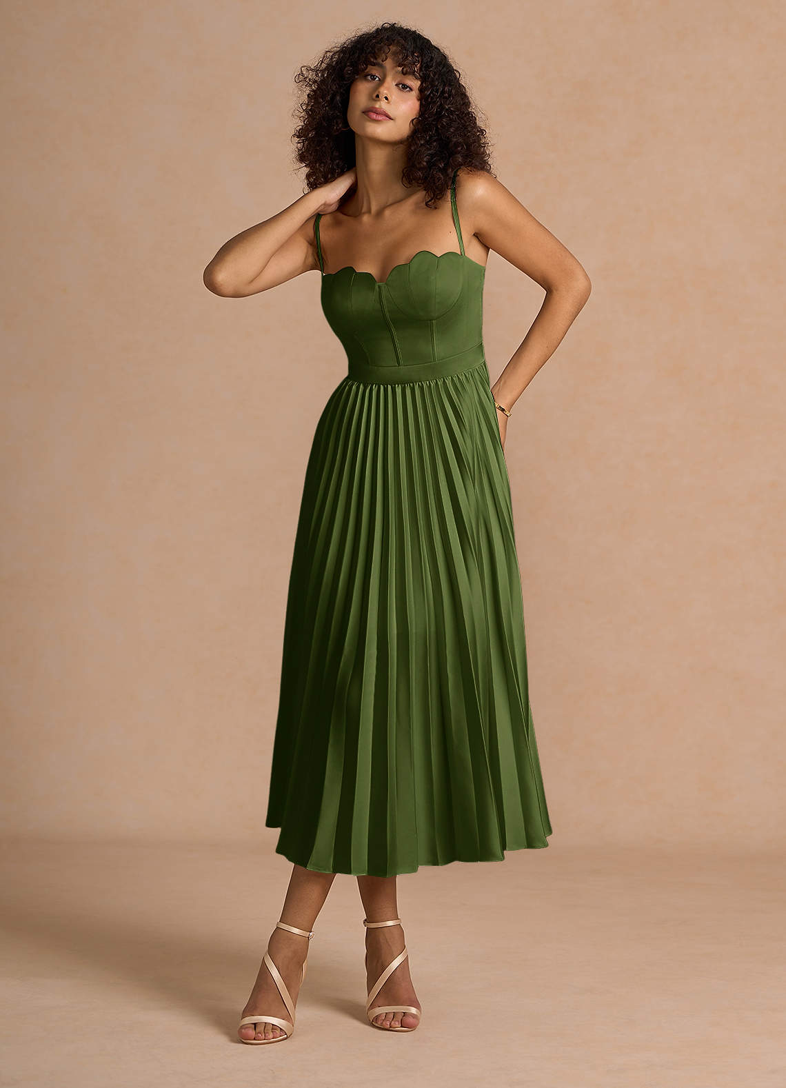 Amélie Olive Green Midi Dress image1