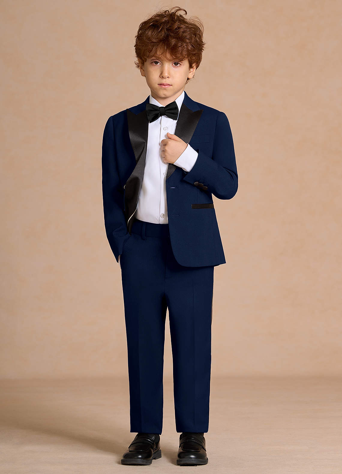 front Michael Navy Blue Boys Peak Lapel Tuxedos
