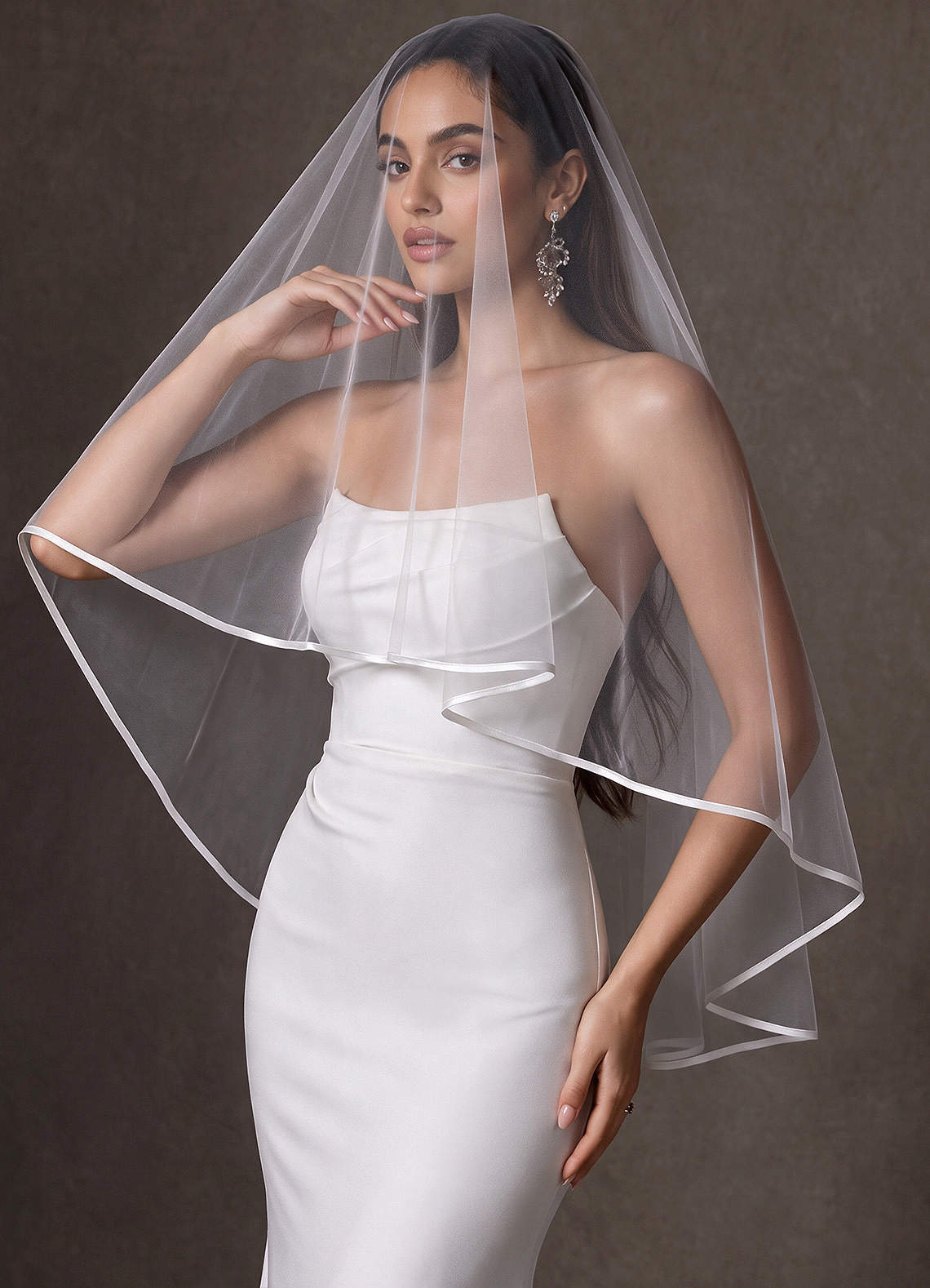 front Coiled Satin Edge Blusher Veil