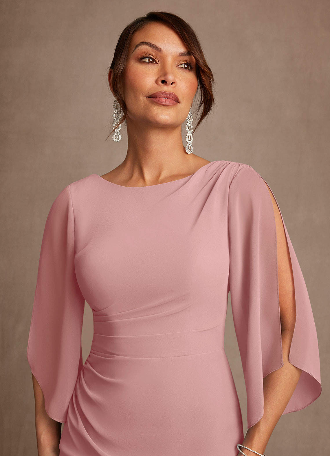 Azazie Anaheim Dusty Rose A-Line Pleated Chiffon Dress | Azazie