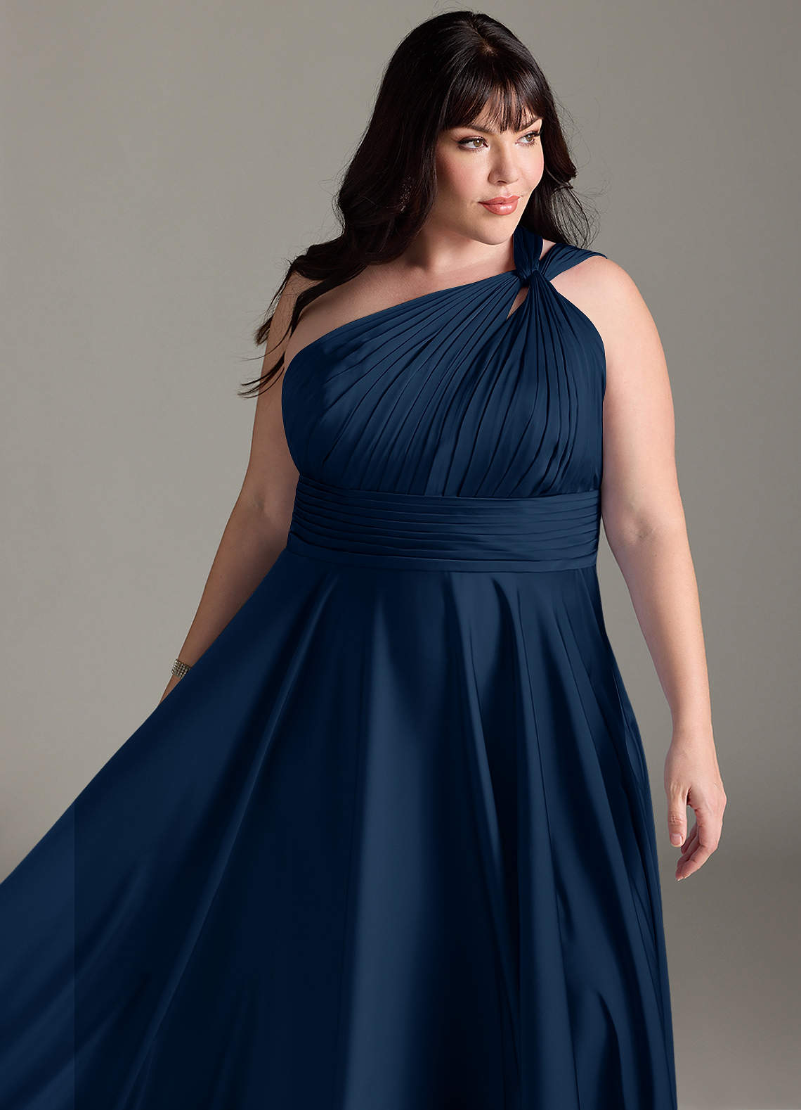 Azazie Charlize Bridesmaid Dresses Dark Navy A-Line One Shoulder Stretch Satin Dress image14
