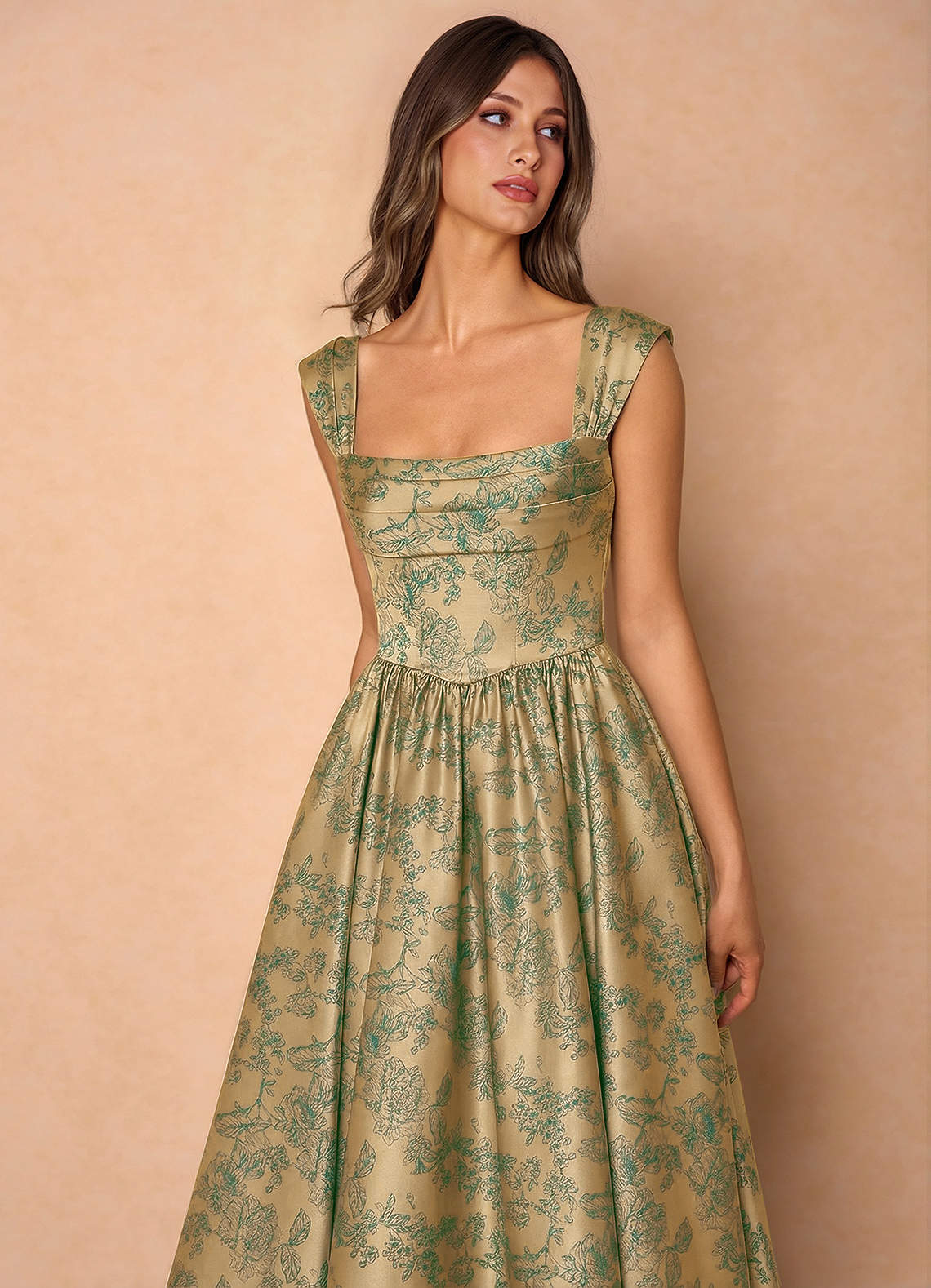 Runa Green Brown Maxi Dress Ready to Ship