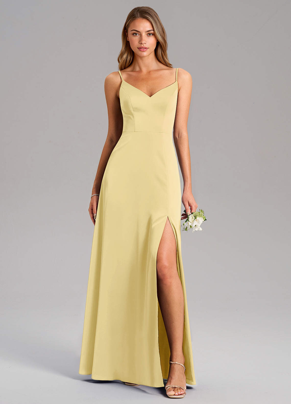 Azazie Talina Brautjungfernkleider A-Linie Stretch-Satin Kleid Zitronensorbet image1