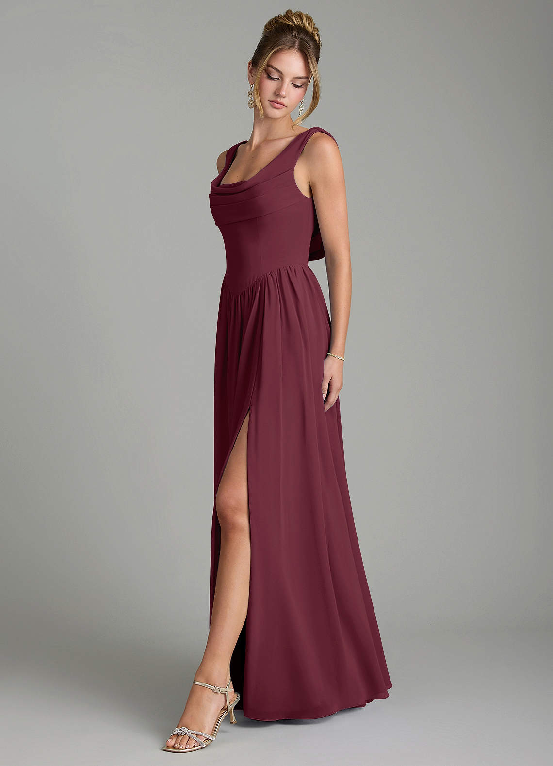 Azazie Novi Bridesmaid Dresses Cabernet A-Line Pleated Chiffon Dress image3