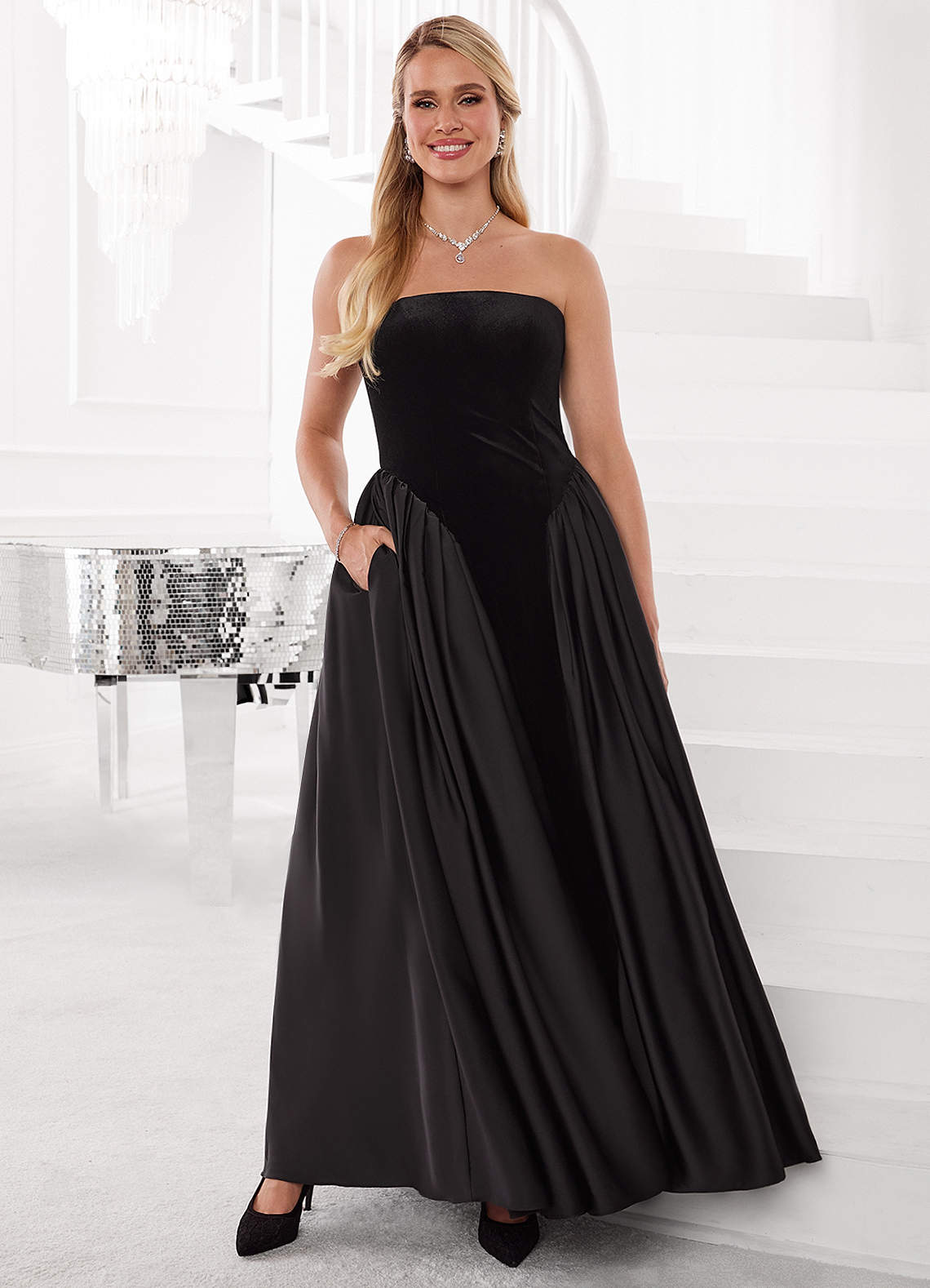 Barbie™ ❤ AZAZIE 4011 Strapless Velvet and Stretch Satin A-Line
