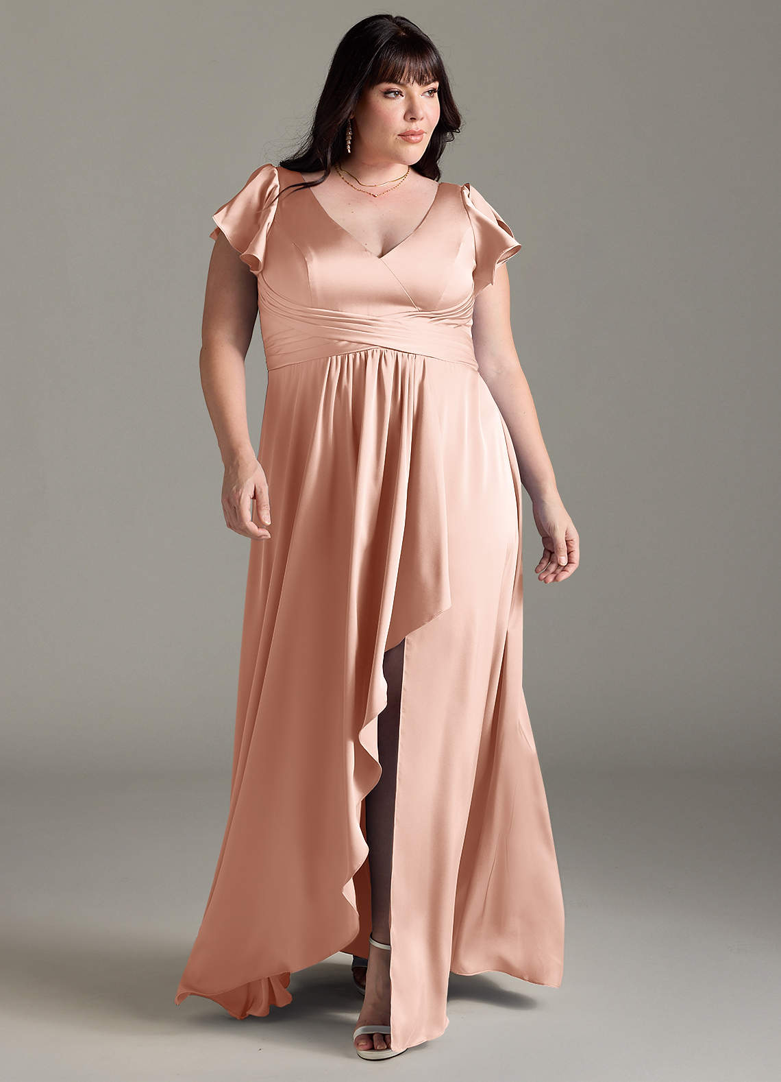 Azazie Omari Bridesmaid Dresses Rose Gold A-Line Stretch Satin Dress image1