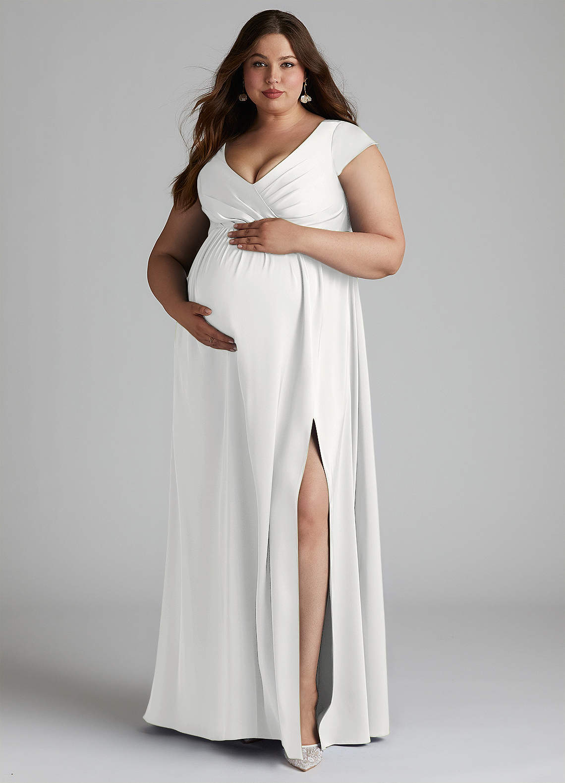 Azazie Allessia Maternity Bridesmaid Dresses A-Line Pleated Stretch Satin Floor-Length Dress image10