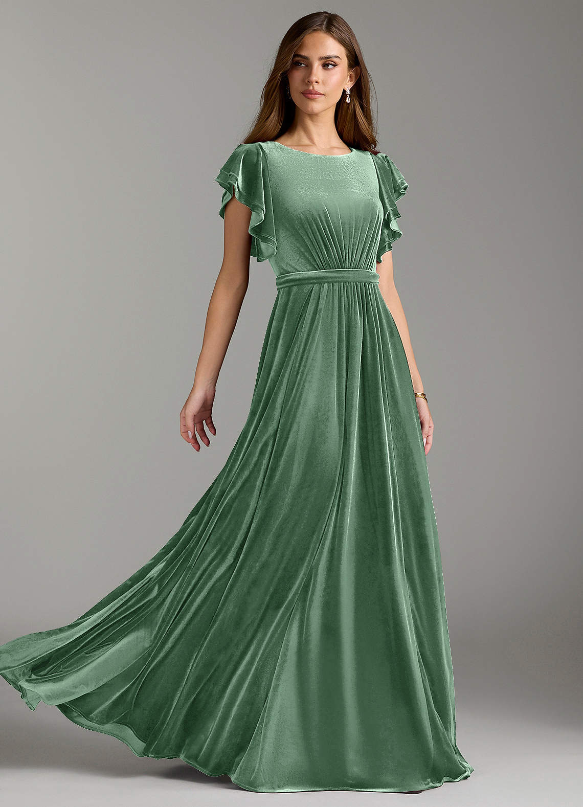 Azazie Daphne vestidos de dama de honor modestos Vestido de Corte En A Con cinturón Hasta el suelo terciopelo image1