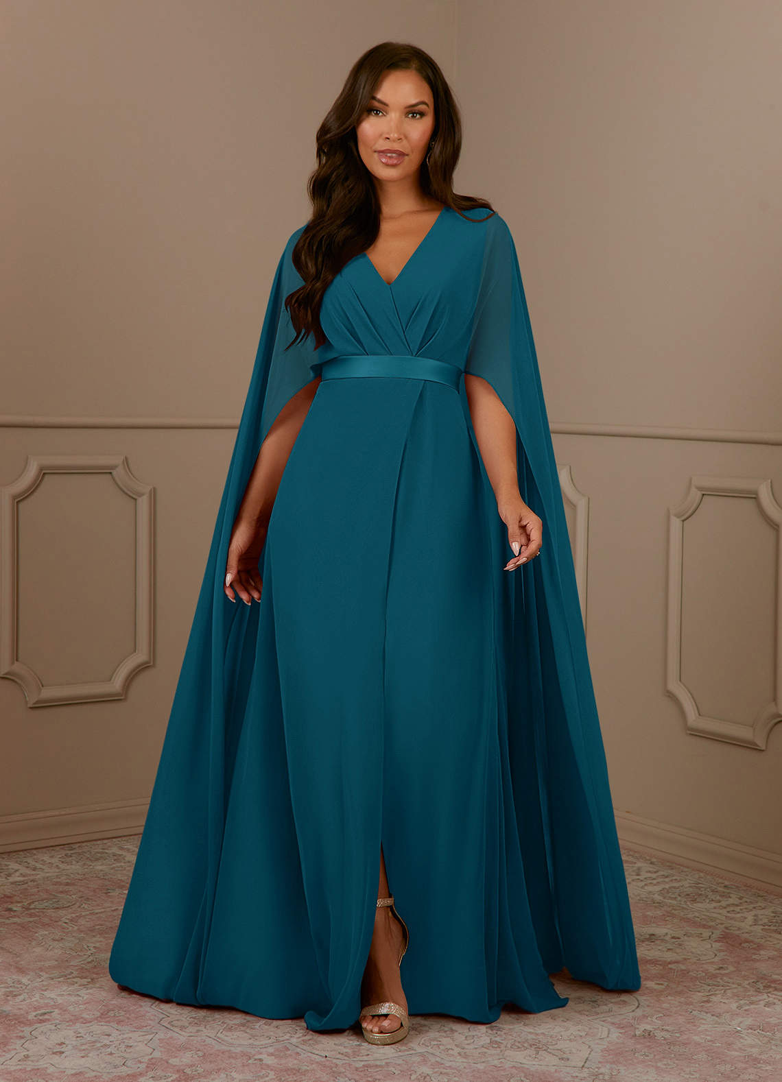 Azazie Isa Mother of the Bride Dresses Ink Blue A-Line V-Neck Pleated Chiffon Dress image1