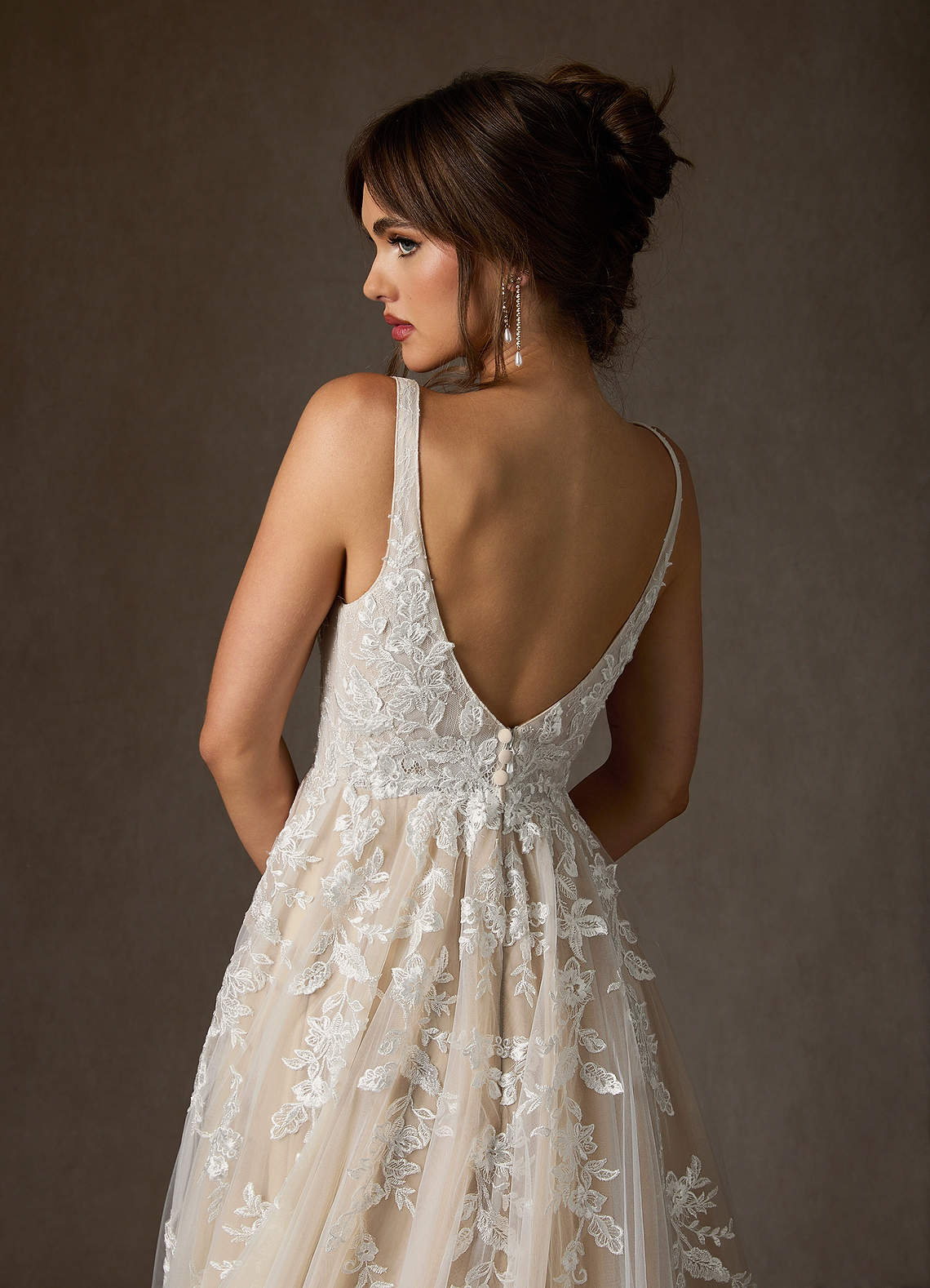 Azazie Sorella Wedding Dresses Diamond White Champagne A-Line V-Neck Sequins Tulle Dress image10