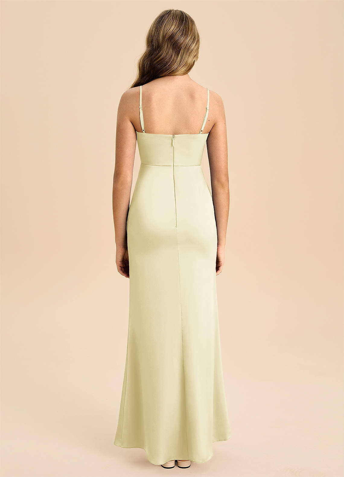 Azazie Buzzy Junior Lemon Sorbet Sheath Pleated Stretch Satin Dress image1