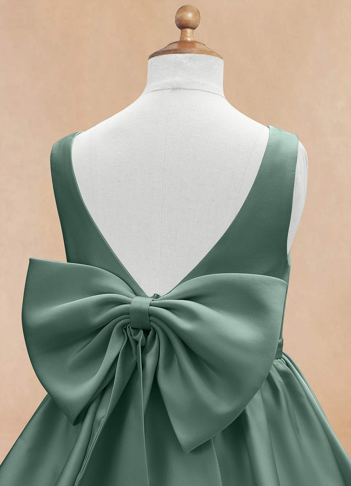 Azazie Margie Flower Girl Dresses Eucalyptus A-Line Bow Stretch Satin Dress image6