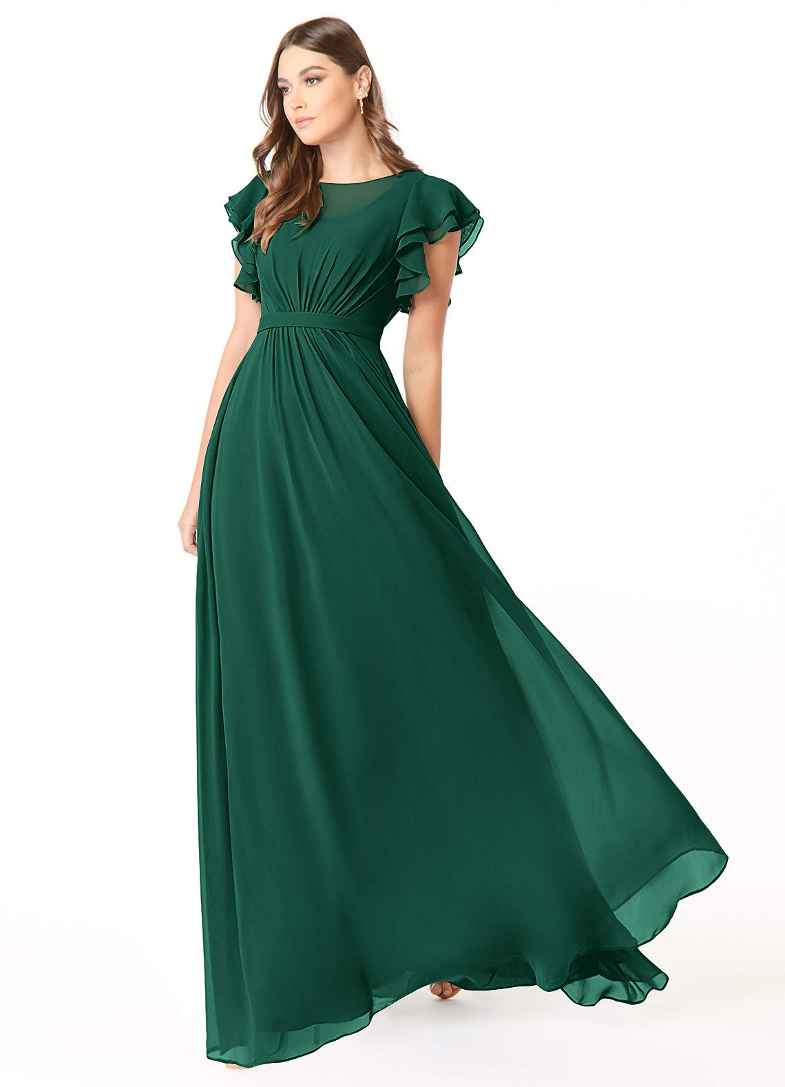 Azazie Daphne Modest Bridesmaid Dresses A-Line Ruffled Chiffon Floor-Length Dress image2