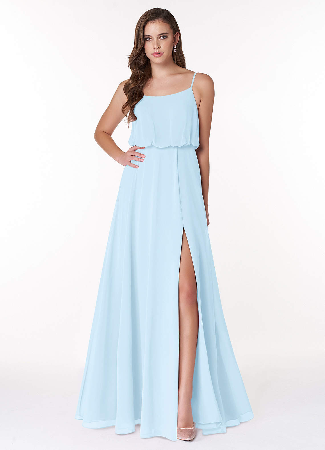 Azazie Lupe Brautjungfernkleider A-Linie Schaufel Chiffon Kleid Himmelblau image1