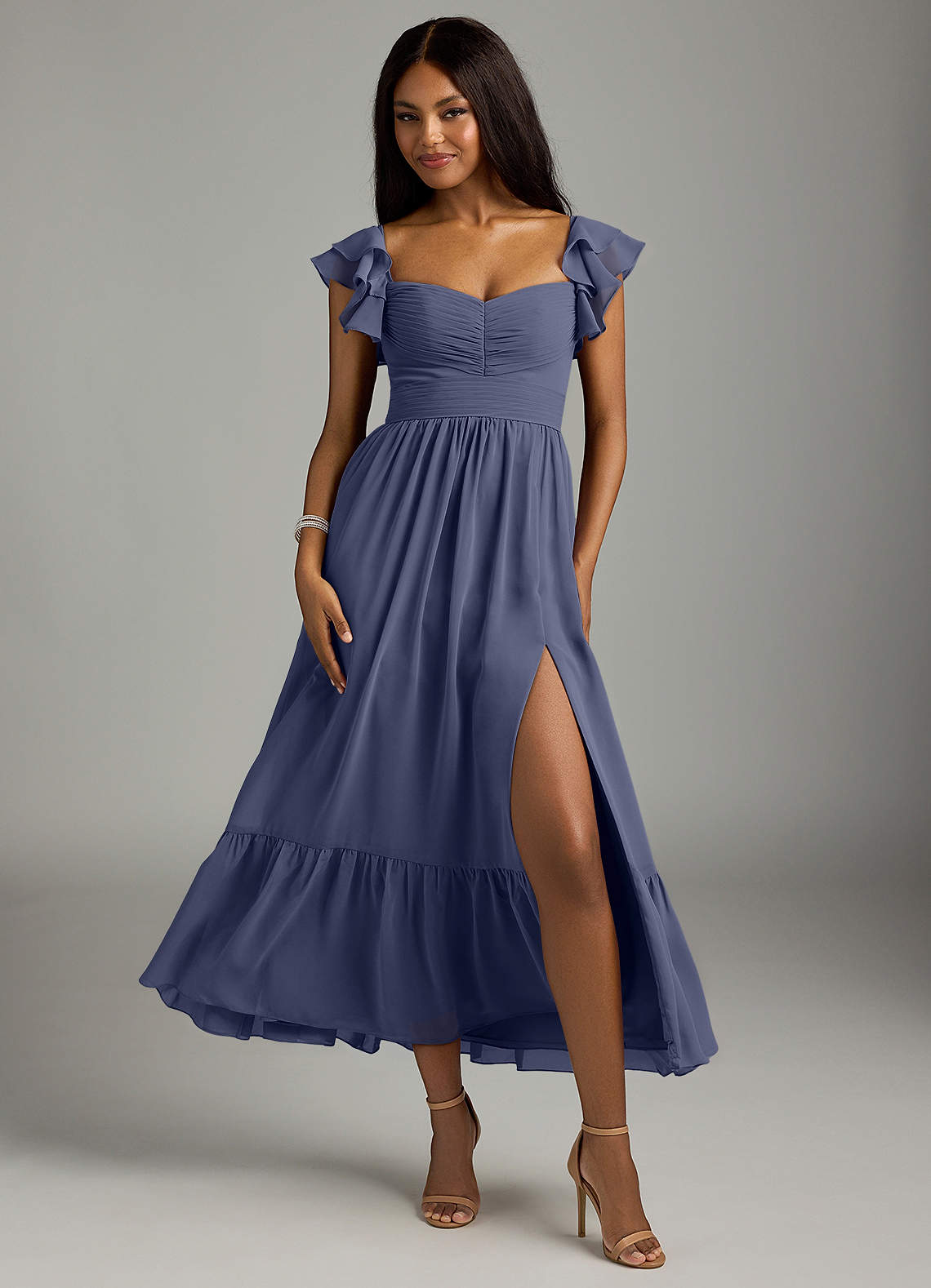 Azazie A-Line Sweetheart Ballerina-Length Chiffon Bridesmaid Dresses - Stormy