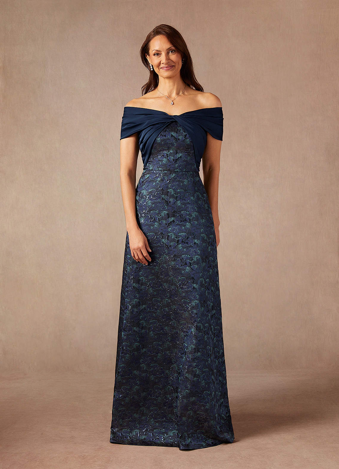 Azazie Amelia vestidos de madre de la novia Vestido de Azul Marino Oscuro de Jacquard de Corte En A con Vestidos sin tirantes image1