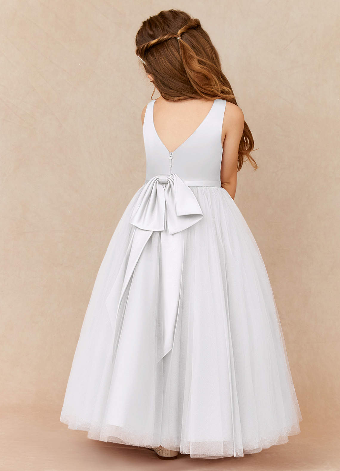 Azazie Marybell Flower Girl Dresses White A-Line Bow Tulle Dress image1