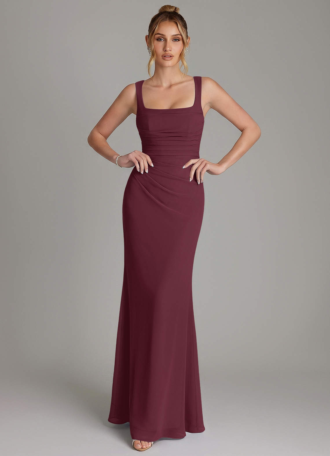 Azazie Agustina Bridesmaid Dresses Cabernet Mermaid Corset Chiffon Dress image2