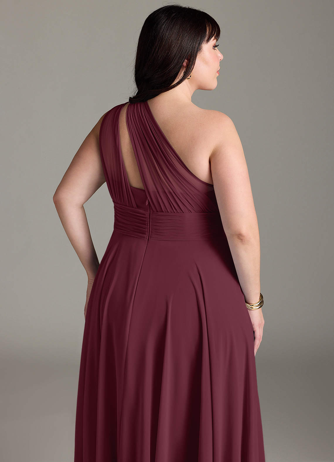 Azazie Charlize Vestidos de damas de honor Vestido de Cabernet de Gasa de Corte en A con Hombro unilateral image12