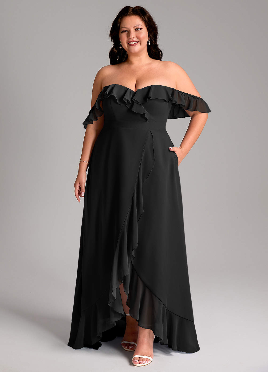 Azazie Lyra Bridesmaid Dresses Black A-Line Chiffon Convertible Dress image10