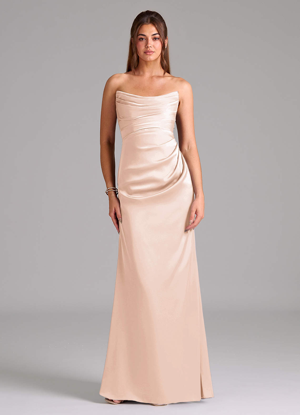 Azazie Lucille Vestidos de damas de honor Vestido de Rosa Rubor de Satén Elástico de Corte Sirena Convertible con Sin tirantes image1