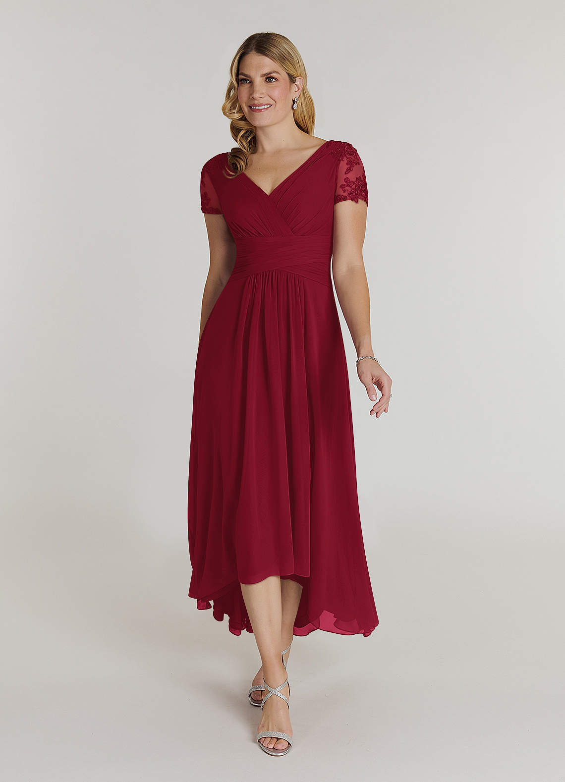 Azazie Thais Kleider für die Brautmutter A-Linie Spitze Chiffon Kleid Burgunderrot image1