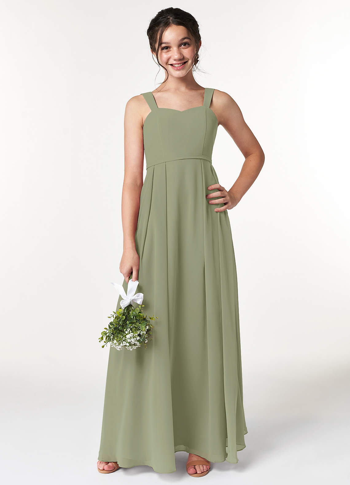 Azazie Simoan Junior Pistachio A-Line Sweetheart Neckline Chiffon Dress image1