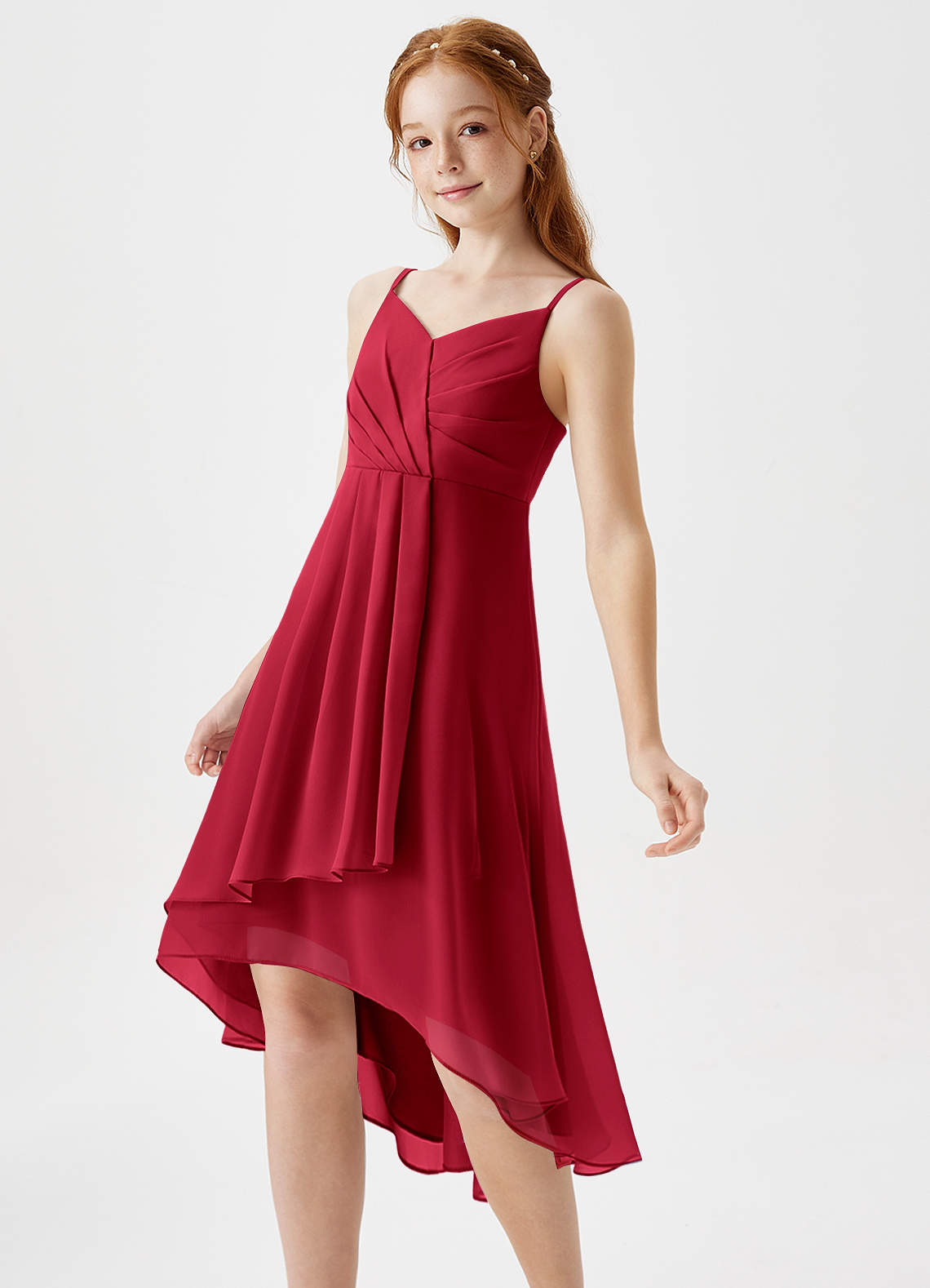 Azazie Mariam Junior Scarlet A-Line Pleated Chiffon Dress image1