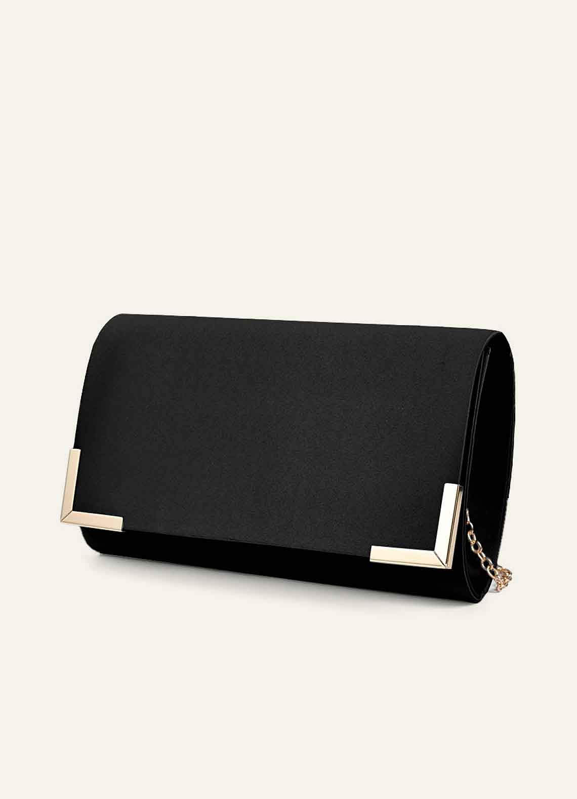front Conjunto de sandálias de salto bloco de cetim fosco e bolsa clutch envelope combinando
