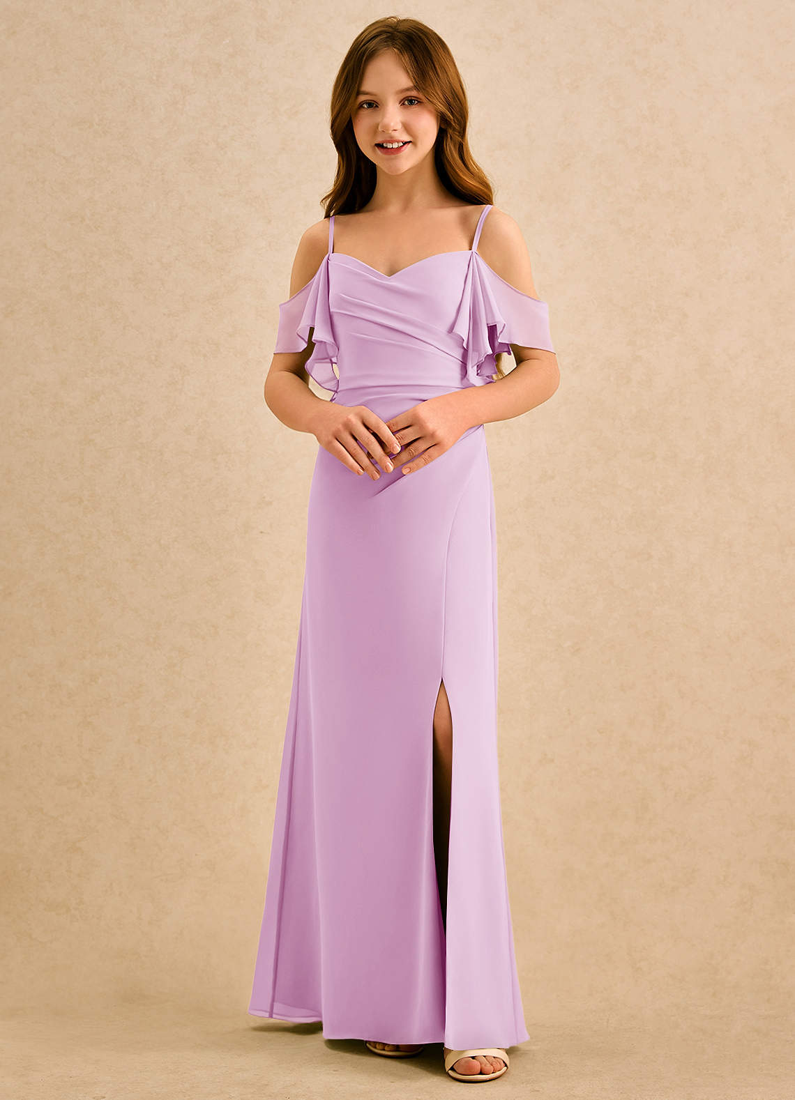 Azazie Pippy Girls Formal Sukienki dla dziewczynek sypiących kwiaty Linia A Dekolt w kształcie serca Szyfon Długość podłogi Sukienka image3
