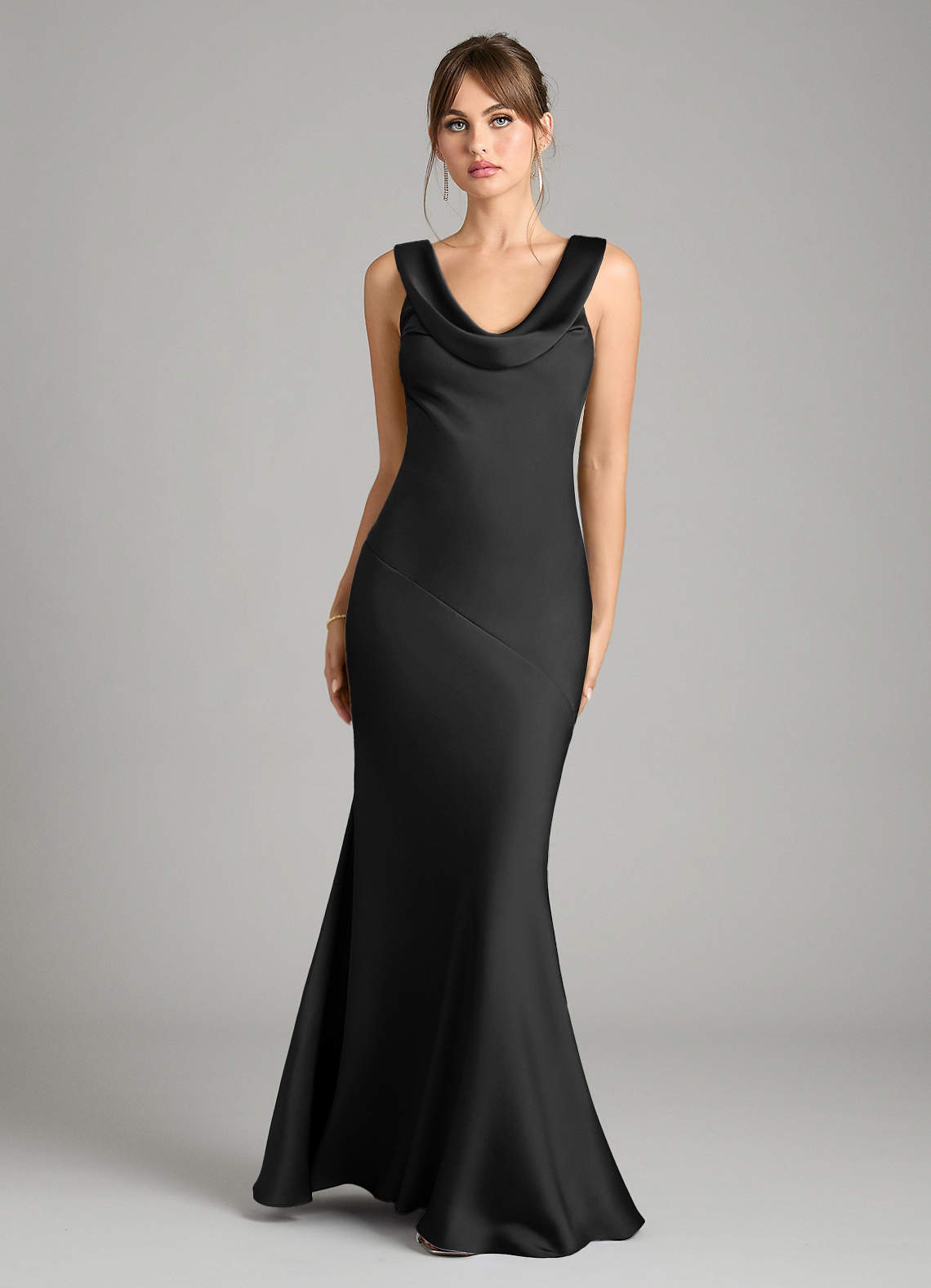Azazie Rylina Bridesmaid Dresses Black Mermaid Stretch Satin Dress image1