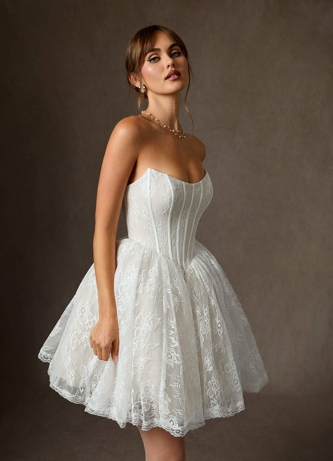 Azazie Clover Wedding Dresses Diamond White Ball-Gown Strapless Lace Dress image2