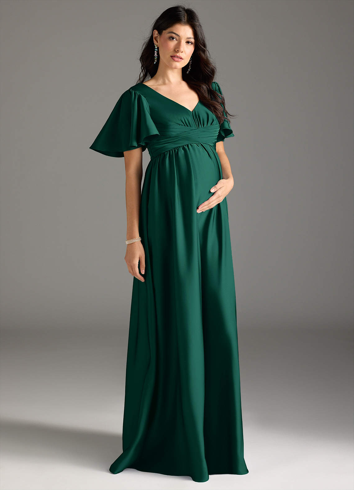 Azazie Verna Maternity Bridesmaid Dresses A-Line Ruched Stretch Satin Floor-Length Dress image4