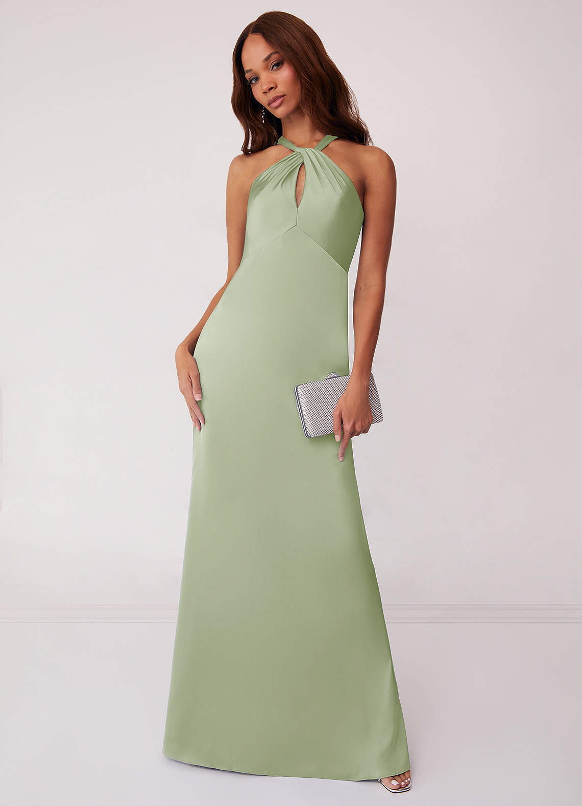 Barbie ♥ Azazie Bridesmaid Dresses Dusty Sage Sheath Stretch Satin Dress image1