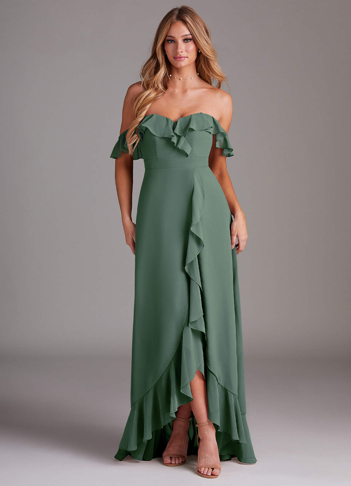 Azazie Lyra Bridesmaid Dresses Eucalyptus A-Line Chiffon Convertible Dress image1