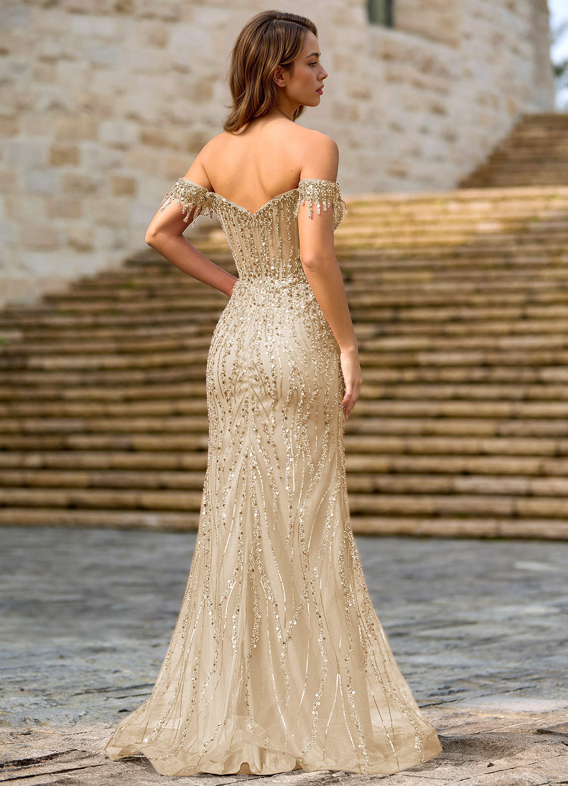 Zinanam Champagne A-line 3D Flowers Prom Dress Prom and Homecoming Dresses  | Azazie AU