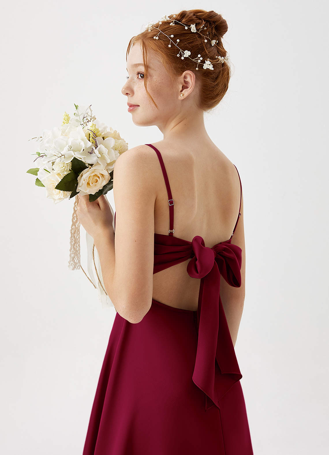 junior burgundy bridesmaid dress dideyttawl Girls A-Line Cold Shoulder Junior Bridesmaid Dress Silk Satin Flower Girl Dress 2525, Burgundy / 4